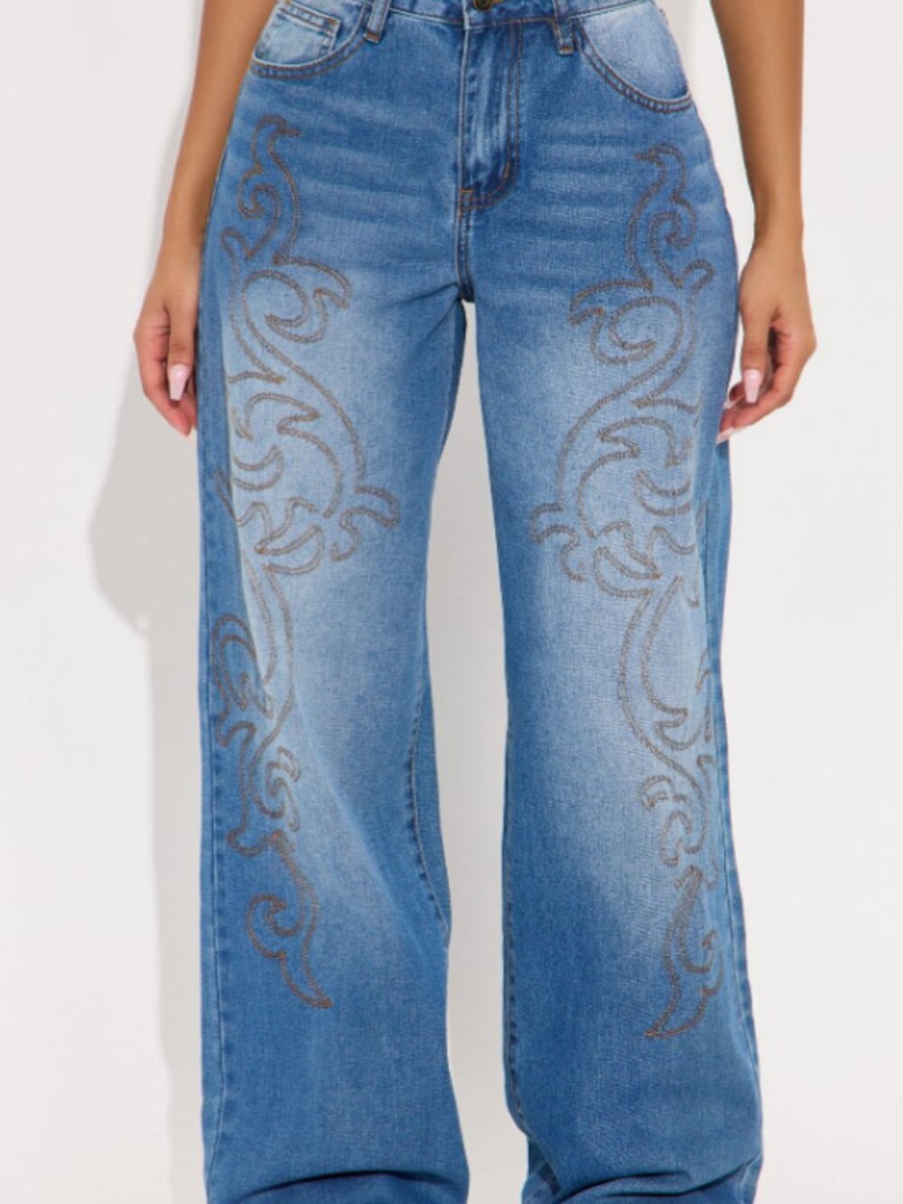 Nothing Like London Embroidered Baggy Jeans - Medium Wash